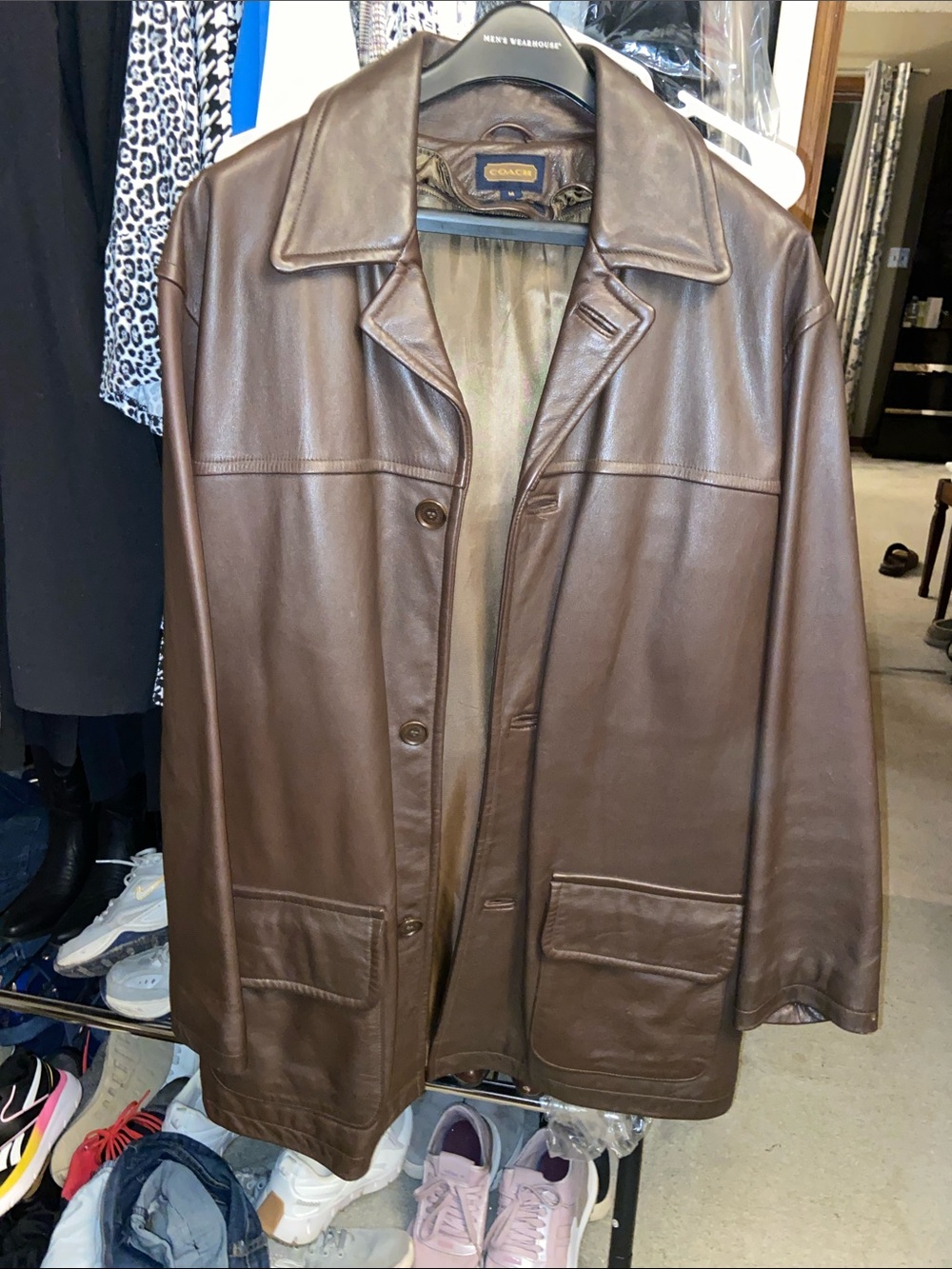 Coach Brown Leather Trench Coat
